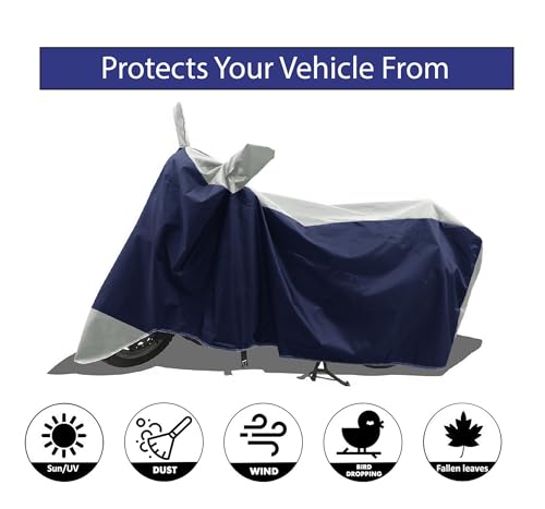 Image of All Weather Protection Bike Cover for TVS Jupiter 125 DT SXC Scooty Bike Cover with Water-Resistant and Dust Proof Premium 190T Fabric Grey Stripe with Navy Body