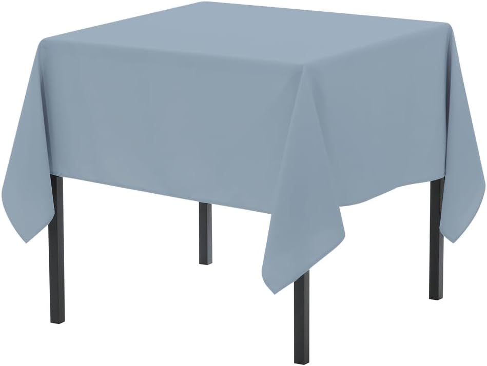 PompDusty Blue 52" x 52" Inch Square Premium Polyester Tablecloth | Wrinkle + Stain Resistant Easy Care Fabric | Fits Square or Round Table