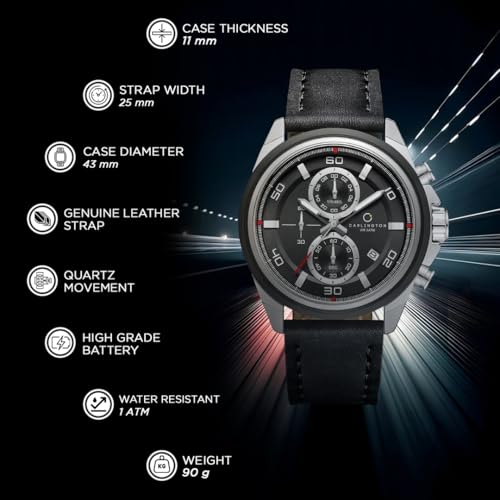 Image of Carlington Nitro Analog Chronograph Men's Premium Leather Strap Wrist Watch | Quartz Movement | Water & Shock Resistant Watch for Men | Casual & Formal Wear - CT 8075