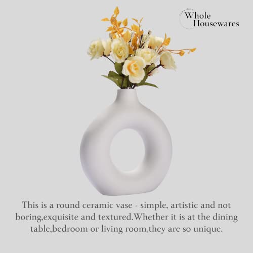 Whole Housewares Ceramic Vase - White Nordic Boho Donut Shape Decorative Vases - Circle Vase With Hole For Modern Home - Round Minimalist Matte Pampas Flower Vase Decor For Party #TOP3