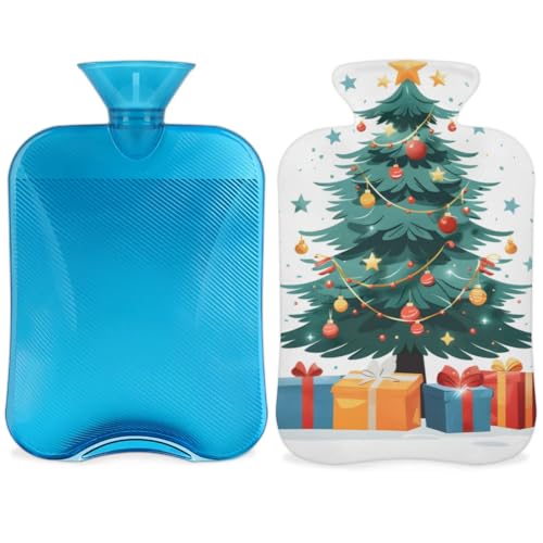 Hot Water Bottle with Soft Cover,2L Christmas Gift Hot Water Bag for Hot and Cold Compress, Hand Feet Warmer, Retro Tree Rubber Hot or Cold Water Bottle Halloween Christmas Decorations