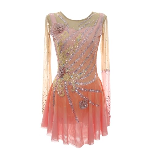 Women's Decorative Rhinestones Figure Skating Dress, Girl's High Elasticity Ice Skating Dress for Competition(XL) Orange