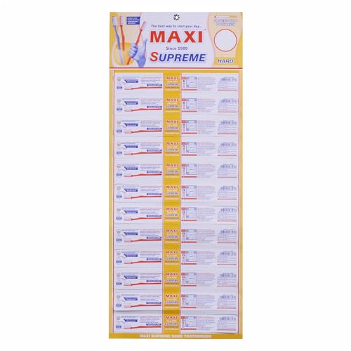 Image of MAXI Supreme Hard Bristle Toothbrush for Adults | Deep Cleaning Plaque & Stain Removal | Long-Lasting Durable Firm Bristles | Comfortable Grip Handle - Pack of 12