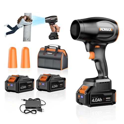 KOMAX Leaf Blower Cordless,580000RPM Ergonomics Handheld with 2 x 4.0Ah Digital Display Battery and Charger,6-Variable Speed,Turbo Jet Blower for Patio Cleaning,Lawn Care,Leaves and Water by KOMAX - Used condition - US$28.01