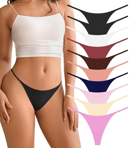Image of DEANGELMON Seamless G-string Thongs for Women - No Show Thong Underwear Low Rise Stretch Panties Workout Pack