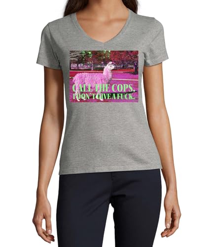 T-shirt Lama Call The Cops pour femme en coton gris XL idéal pour un look décontracté