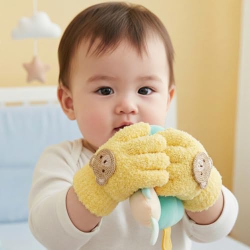 Image of Kraptick Kids Winter Gloves - Ultra-Soft Thick Knit Fuzzy Warm Mittens for Boys & Girls Cute Bear Patch Thermal Hand Warmers for Toddlers & Children -1