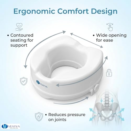 Image of VEAYVA Raised Toilet Seat 6 Inch with 4 Clips | Commode Elevator and Raiser Adds More Stability and Safety