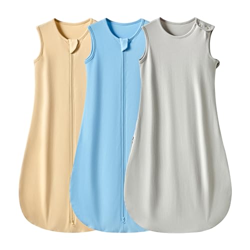 Image of ESEN Baby Sleep Sack Wearable Blanket, 0.5 TOG 2-Way Zipper Sleeveless Toddler Swaddle Transition Sleeping Bag Sack 3 Pack, Medium, Grey + Khaki + Blue, BSS-C-0001