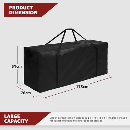 Image of widesmile 2 Pack 670L Extra Large Garden Cushion Storage Bag Heavy Duty Waterproof Outdoor Furniture Cushion Storage Bag 173x76x51cm with Handle and Zipper