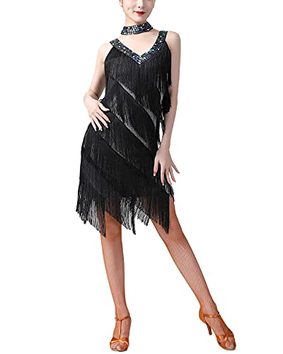 Whitewed V Neck 1920 Flapper Great Gatsby Costume Dress Female Girl, Black/Silver