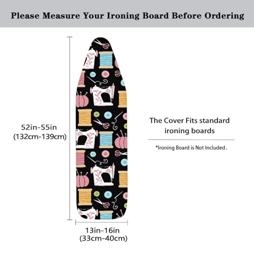 Image of Sewing Machine Patterns Ironing Board Cover Premium Polyester, Fits Full Size Board | Stain and Scorch Resistant; Elastic Edge | Laundry Accessories