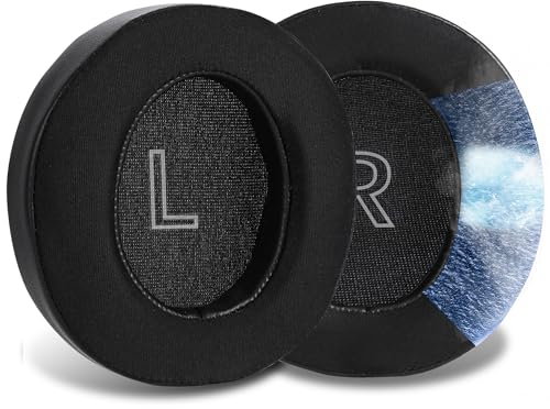Almohadillas de repuesto con gel refrigerante profesional Lukvcoe para audífonos Anker Soundcore Life Q30/Q35, cojines para orejas con tela de seda helada y espuma de aislamiento acústico de alta densidad - Negro miniatura 1