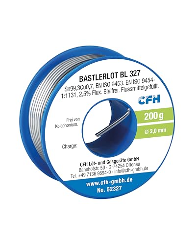 CFH Bastlerlot EL 327 – Lötzinn Ø 2,0 mm, 200 g, flussmittelgefüllt, bleifrei, ideales Lot für Reparaturen und Lötprojekte im Handwerk, hochwertige Qualität, Made in Germany