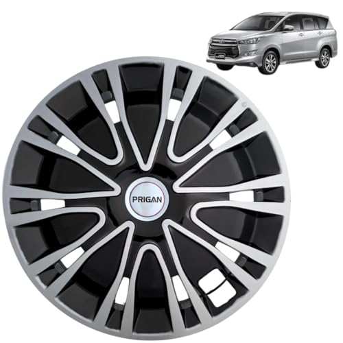 Image of PRIGAN Wheel Cover for Innova Crysta Black Silver Wheel Cover 16 inch for Innova Crysta (Set of 4 Pcs) (Press Fitting) Model Name- Drive Black Silver 16