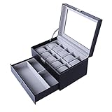 Erstklassiges Handwerk: aus schwarzem Kunstleder und mit grauem, weichem Samt gefüttert, die Schmuckschatulle schützt Ihre Uhr vor Beschädigungen.