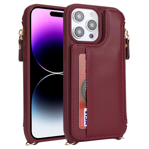 Étui de téléphone avec sangle et pochette zippée pour iPhone 14 Pro Max
