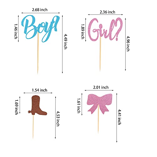 Arthsdite 48Pcs Boy Or Girl Cupcake Toppers Boots Or Bows Gender Reveal Cupcake Picks Baby Shower Cake Topper Decorations For Kids Birthday Party Cake Decorations Supplies #TOP1