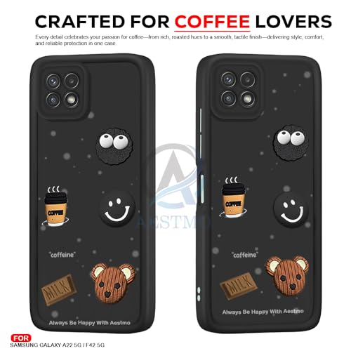 Image of AESTMO Back Case Cover for Samsung Galaxy A22 / F42 5G Cover | Cute Fun Cartoon 3D Ball | Coffee Silicone Case|Full Body Protection|Camera Protection Back Cover for Samsung Galaxy A22 / F42 5G (Black)