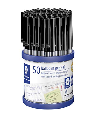 Bolígrafo Staedtler Stick 430 negro de punta redonda para evitar borrones al escribir, 50 unidades
