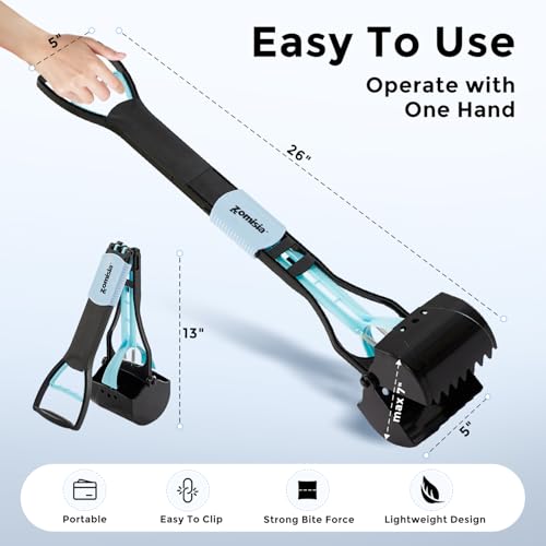 Image of ZOMISIA 26 inch Pooper Scooper with Waste Bags - Poop Scooper for Large Dogs with Long Handle High Strength Material and Durable Spring for Yard, 30 Count Poop Bags