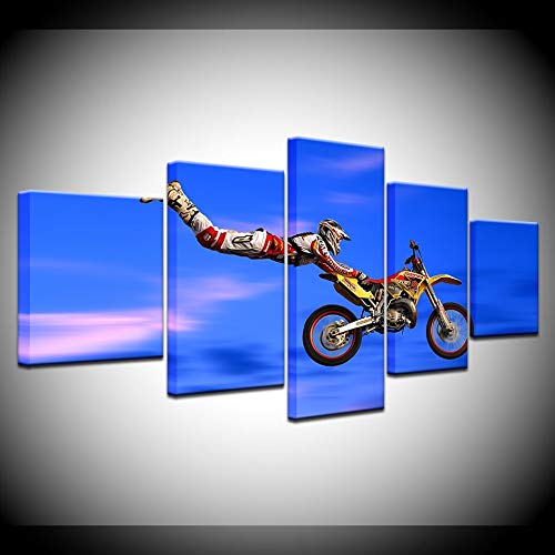 Tableau sur toile motocross 5 pièces XXL pour décoration de salon moderne