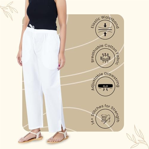 Image of Happy Bunny Parallel Pants for Women 100% Cotton Ankle Length Trousers Regular Fit with Elastic Drawstring Stylish & Pockets Casual Formal Wear for Office & Home