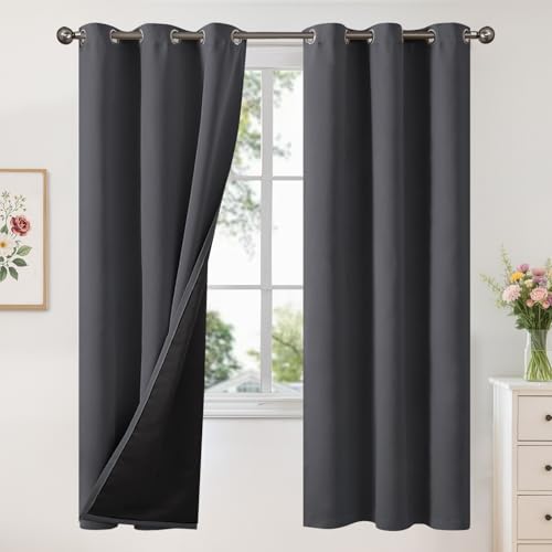 Image of YoungsTex 100% Blackout Curtains for Bedroom 72 Inches Length, 2 Thick Layer Full Room Darkening Grommet Thermal Insulated Window Drapes for Living Room, Dark Grey, 2 Panels, 42 X 72 Inch