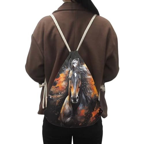 COEQINE Art Horse Backpack Girls Boys Drawstring Backpacks for School Elementary Cute Bookbags for Kids 9-15 Age 3rd 4th 5th Grade3
