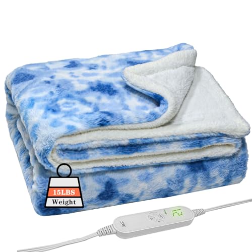 ZXU Heated Weighted Blanket 48 x 72 Sherpa Weighted Heated Blanket for Adult 15 Lbs Electric Blanket Fluffy Throw Blanket 12 Heating Levels & 1-24 Hour Auto-Off Twin Size Machine Washable