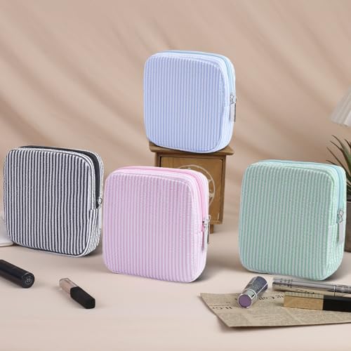 Image of Period Bag for Teen Girls | Striped Sanitary Napkin Storage Bag | Cute Pads Pouch for Period | Menstrual Pouch for Pads, Tampons, Menstrual Cups & Panty Liners | Perfect for Travel & Daily Use