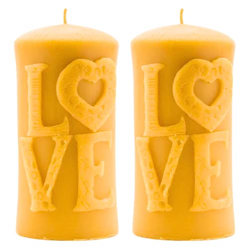 M&L 4.3X2 Inch - Set Of 2 Yellow Pure Beeswax Pillar Candle 20 Hours Burning Handmade - Home Decore Natural Candles #TOP22