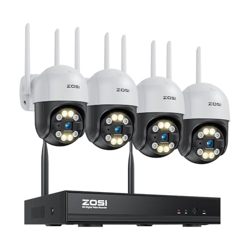 ZOSI Kit Caméra de Surveillance WiFi Extérieur 3MP, 4 Caméras IP Dôme PT 355°/140°, Audio...