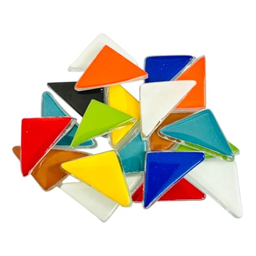 Image of CRAFT BASKET Assorted Colours Glass Mosaic Tiles (20 Variations) (All Packs: 100 g,200 g,500 g), DIY Mosaic Art, Decoration, Crystal Glass Mosaic Tiles (Top Colour Triangle), 200 g