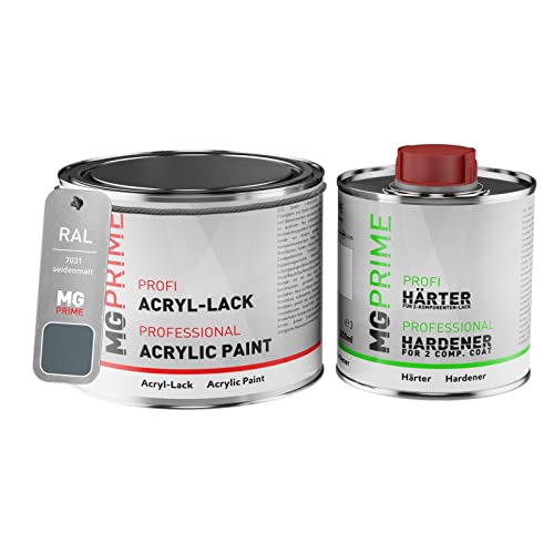 RAL 7031 Gris bleu/Blue grey Peinture acrylique mat satinée Pot de 0,75 litre / 750 ml, y compris le durcisseur