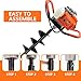 72CC Auger Post Hole Digger, 2 Stroke Gas Powered Earth Post Hole Digger with 2 Auger Drill Bits(6