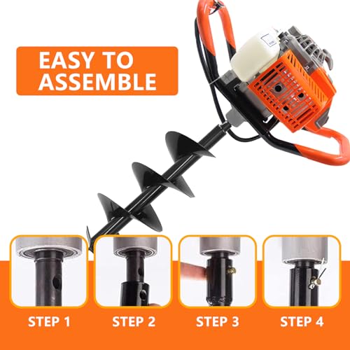 72CC Auger Post Hole Digger, 2 Stroke Gas Powered Earth Post Hole Digger with 2 Auger Drill Bits(6" & 8") + 1 Extension Rods for Farm Garden Plant, Orange (72CC)