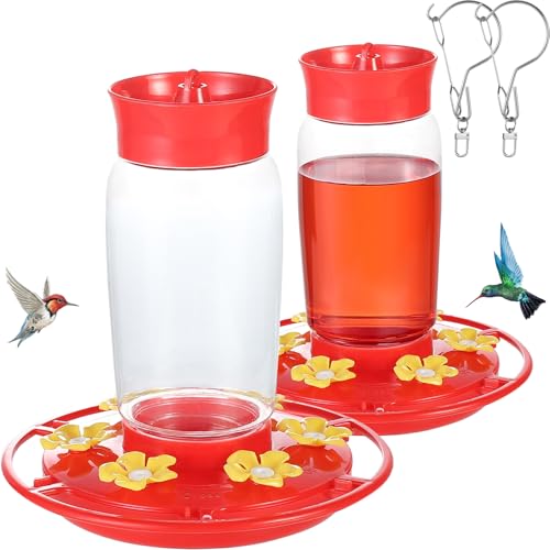 2 Pack Plastic Hummingbird Feeders, 22oz Wide Mouth Easy Clean, Ant Moat, Bee Proof and Leak-Proof, 6 Ports Easy Fill, Perfect for Outdoors, Trees, Decks