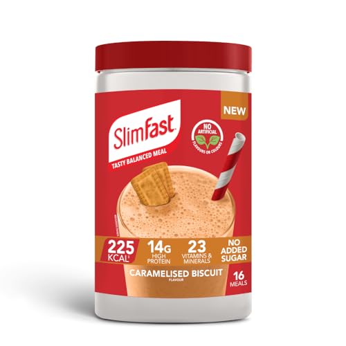 SlimFast Balanced Meal Shake, Healthy Shake for Balanced Diet Plan with Vitamins and Minerals, High in Fibre, Meal Replacement, Caramelised Biscuit Flavour, 16 Servings, 584 g SlimFast Balanced Meal Shake, Healthy Shake for Balanced Diet Plan with Vitamins and Minerals, High in Fibre, Meal Replacement, Caramelised Biscuit Flavour, 16 Servings, 584 g