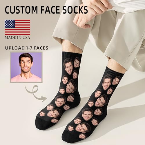 Custom Socks with FACE PHOTOS TEXT Made in USA, Personalized Funny Gifts for Birthday Christmas Wedding