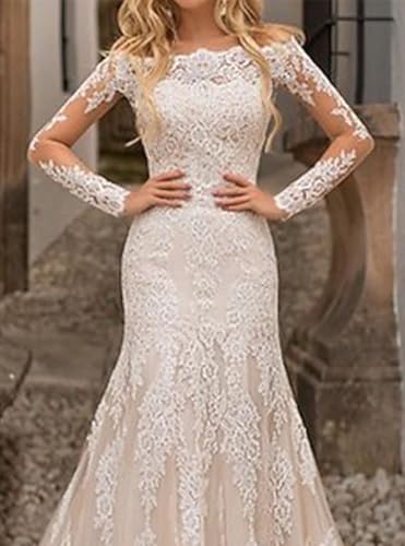 Mermaid/Trumpet Elegant Formal Wedding Dress Off Shoulder Sweep/Brush Train Long Sleeve Bridal Gown Appliques 20244