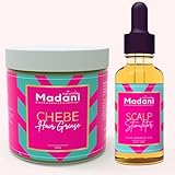 Madani Naturals Hair Growth Combo Set, Chebe Hair Grease and Scalp Stimulator Oil 2oz, for Length Retention, Hair Loss and Repair with Rosemary & Fenugreek