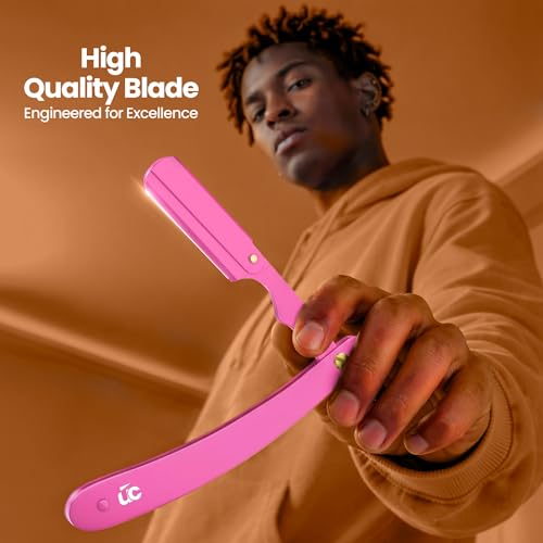 Image of Utopia Care Professional Straight Razor for Men, Barber Straight Edge Razor Safety with 100 Pack Blades, Pink
