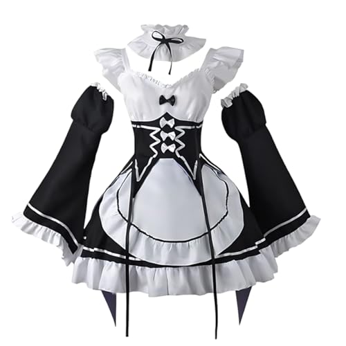 Diohauxi Disfraz de Rem Maid Cosplay | Conjunto de vestido Remu/Ramu con peluca | Disfraz de juego de rol para Halloween