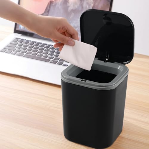 Papelera pequeña de escritorio con tapa, negra miniatura 2