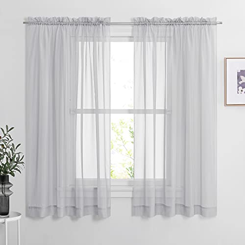 Image of NICETOWN Sheer Curtains for Bedroom, Rod Pocket Soft Voile Sheer Panels Decorative Draperies Lightweight & Airy for Flat /Apartment, 60 inch W by 63 inch L, 2 Panels, Light Grey