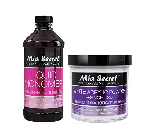 Mia Secret 16 Ounce Liquid Monomer With 4 Ounce White Acrylic Powder Set