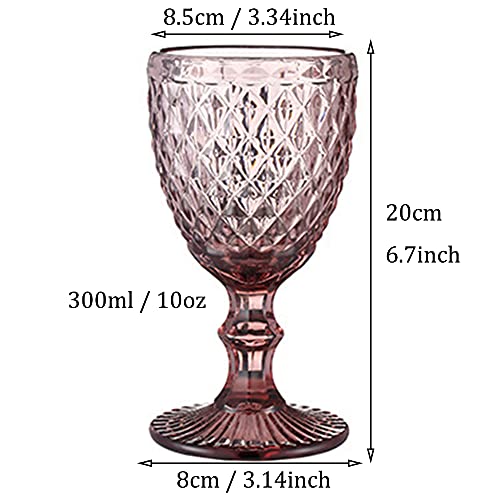 Wine Glasses Set Of 3 Unique Red Wine Glass 10Oz For Party Wedding Multifunctional Beautiful Goblet For Any Drinking And Occasions Vintage Pattern Embossed (Pink) #TOP2