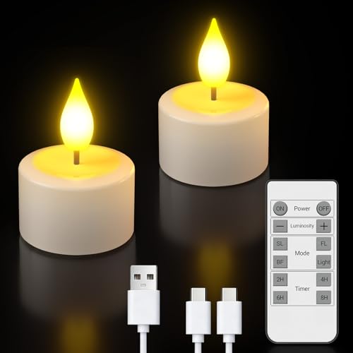 PChero Rechargeable LED Tea Lights with Remote & USB-C Charging Cable