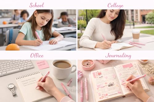 Image of 5Pcs Soft Grip Gel Pen Set 0.5mm Fine Tip Smooth Writing Pens Cute Aesthetic Pink Or Green Gel Pens for School College Office Journaling Gift for Kids Girls Stationery Lovers